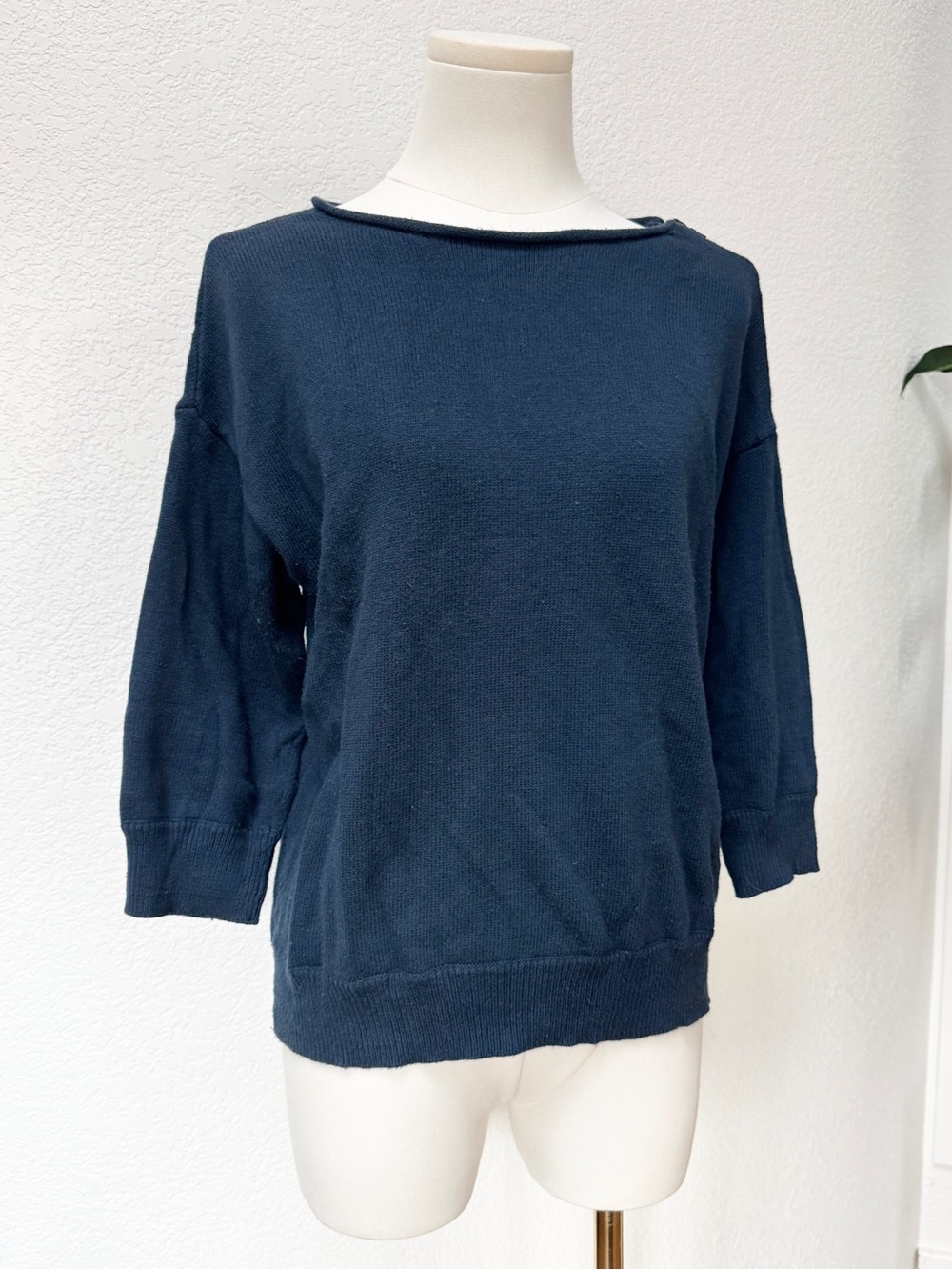 Gap Zipper Shoulder Navy Blue Lightweight Crewneck Sweater M Cotton - Picture 2 of 6